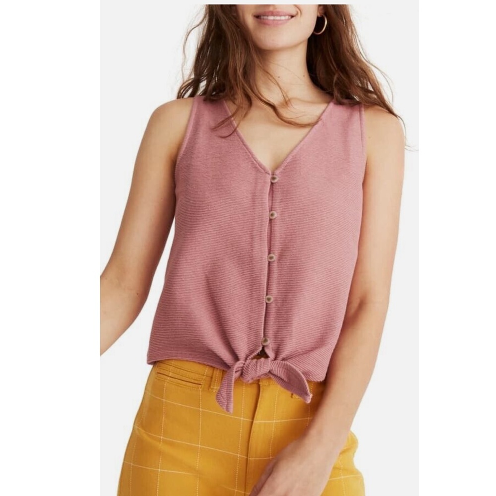 Madewell Texture & Thread Button Front Tie top XS Pink/Peach
